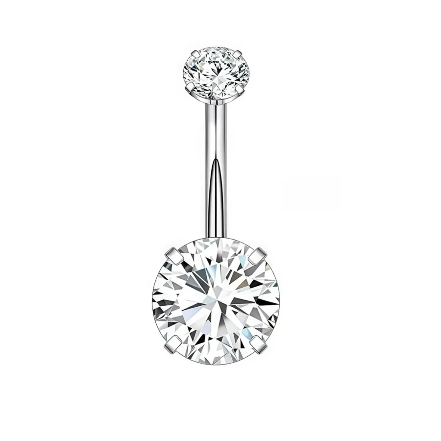 Bauchnabelpiercing aus 304 Edelstahl mit Zirkonia, Doppelstein